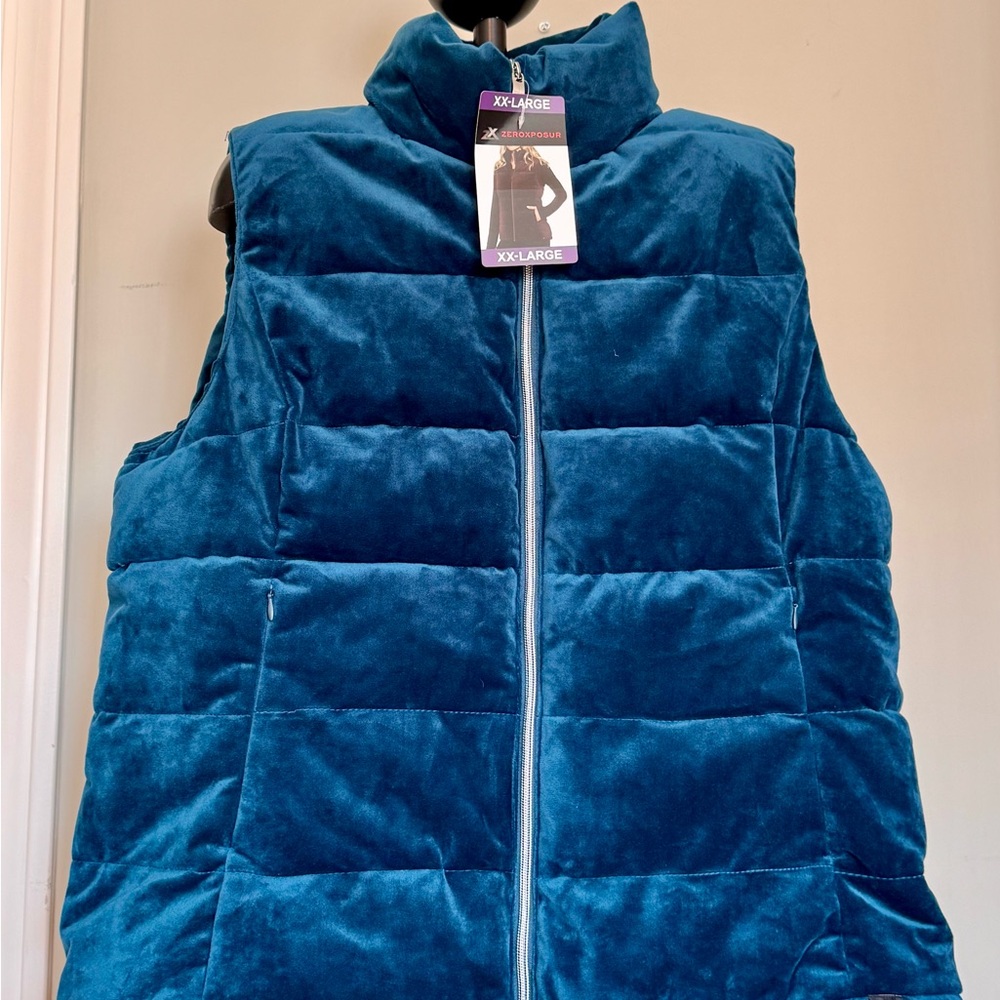 ZeroXposur Teal Puffer Vest Size XXL New With Tags Velour Quilted & Warm!